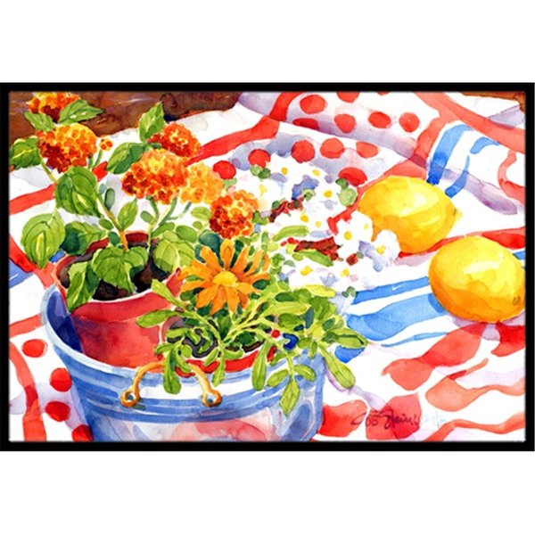 Micasa 24 x 36 in. Flowers with a side of lemons Indoor Or Outdoor Mat MI888726
